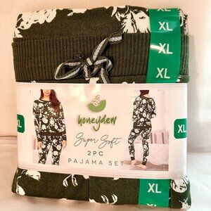 New Honeydew 2 Piece Pajama Lounge Set Women's XL Green Floral Super Soft Cozy